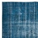 Distressed Modern Hand Knotted Turkish Wool Area Rug Re-Dyed in Navy Blue Color