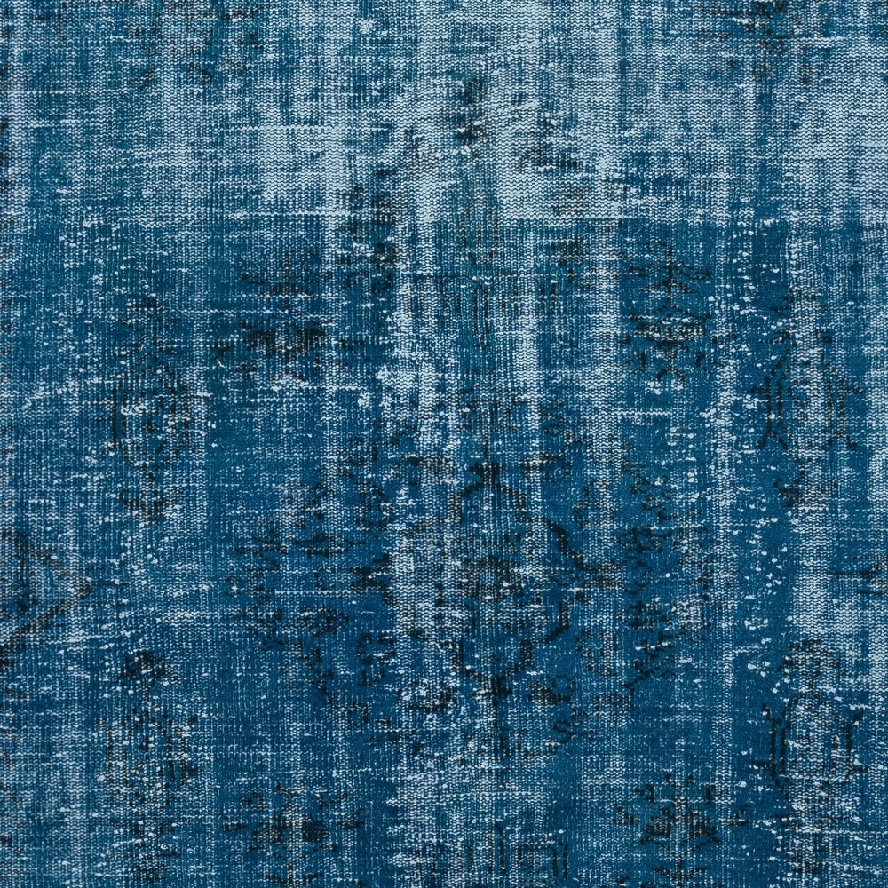 Distressed Modern Hand Knotted Turkish Wool Area Rug Re-Dyed in Navy Blue Color