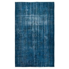 Distressed Modern Hand Knotted Turkish Wool Area Rug Re-Dyed in Navy Blue Color