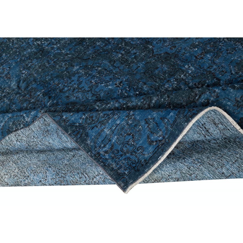 Vintage Handmade Turkish Area Rug Overdyed in Dark Blue 4 Modern Interiors