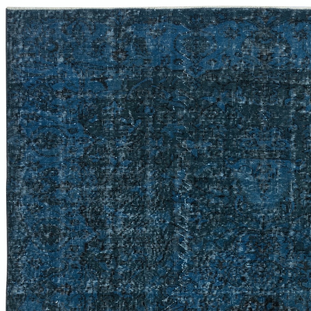 Vintage Handmade Turkish Area Rug Overdyed in Dark Blue 4 Modern Interiors