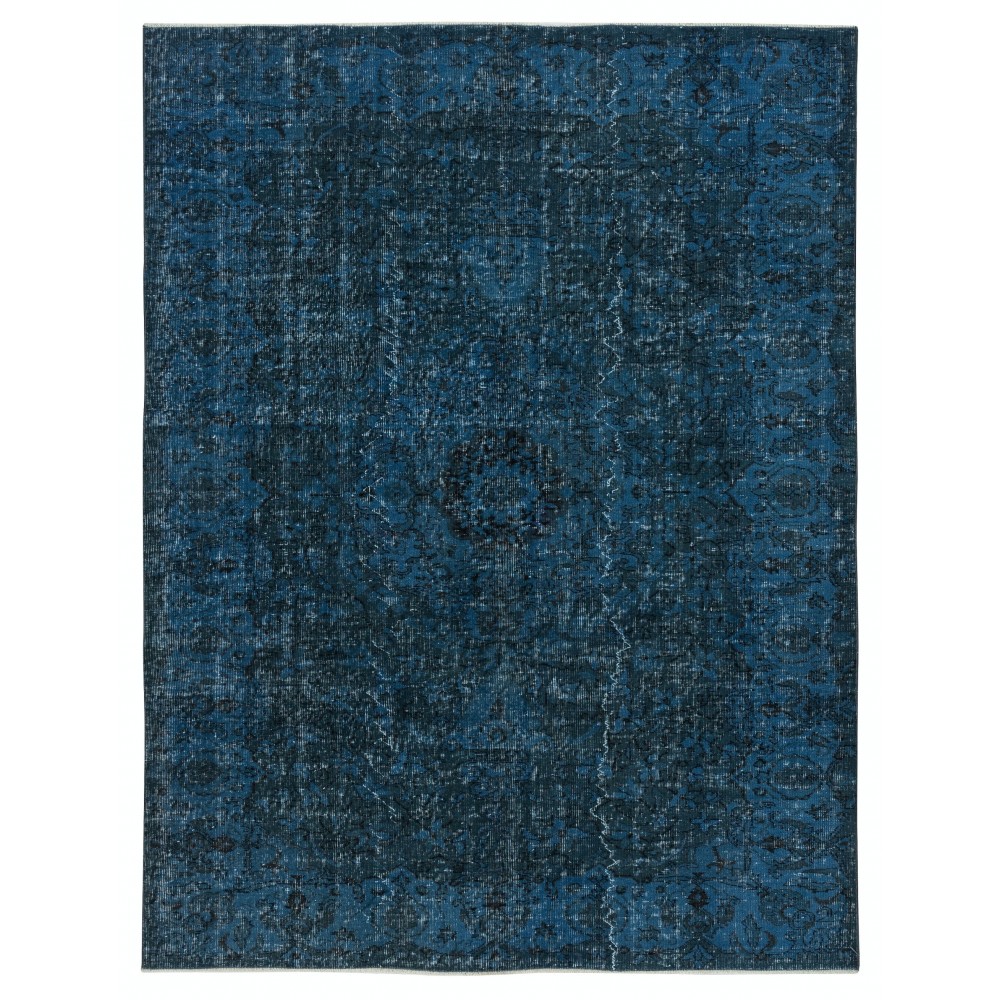 Vintage Handmade Turkish Area Rug Overdyed in Dark Blue 4 Modern Interiors