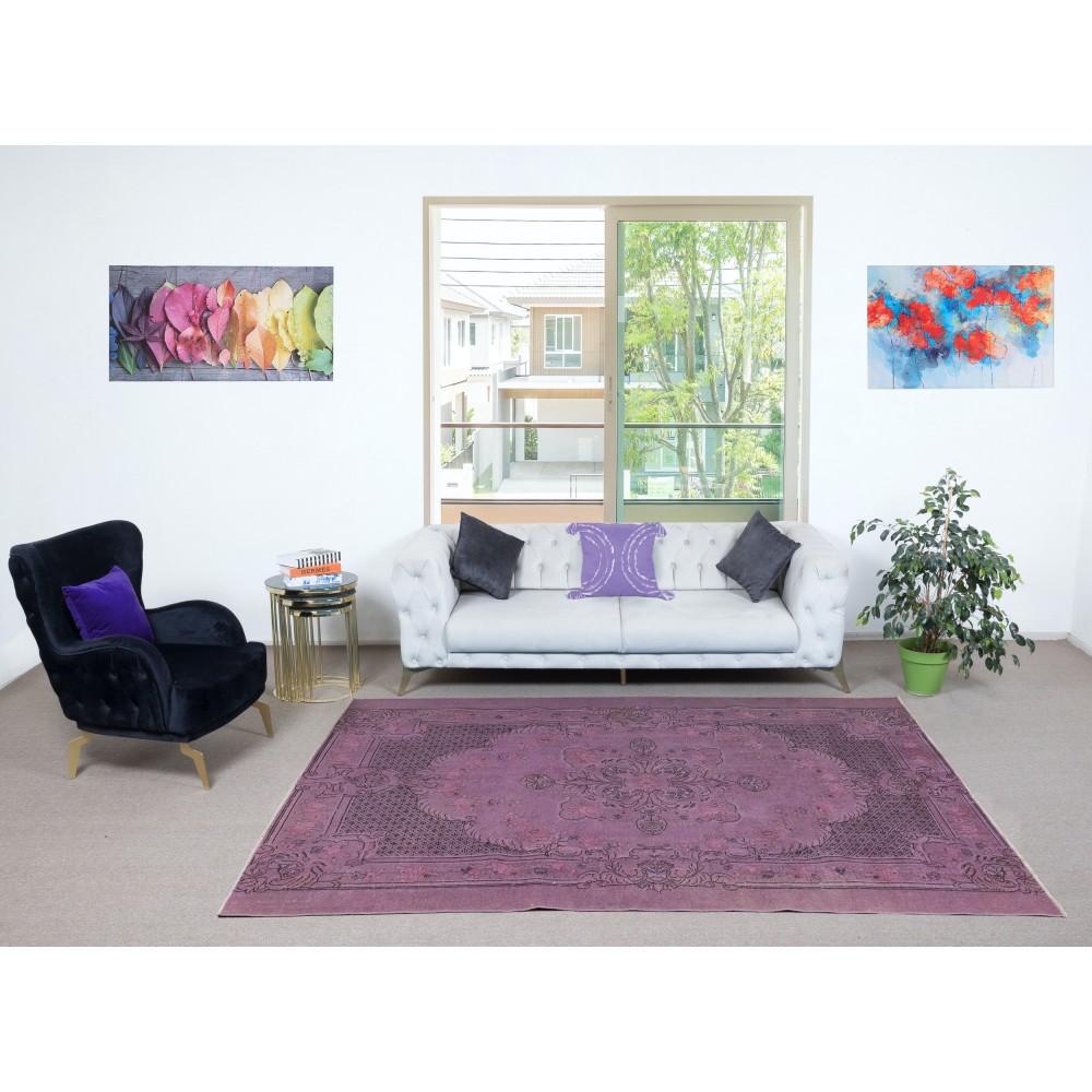 Purple Area Rug for Modern Interiors, Hand-Knotted in Turkey