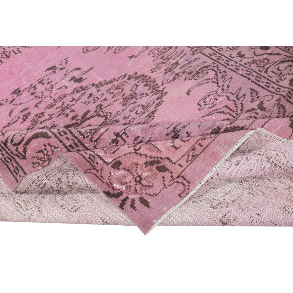 Handmade Anti-bacterial Wool Area Rug. Pink Color Hand Knotted Turkish Rug