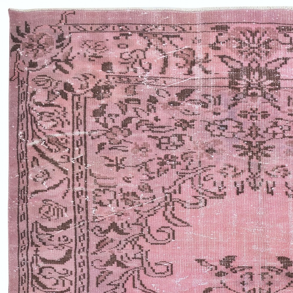 Handmade Anti-bacterial Wool Area Rug. Pink Color Hand Knotted Turkish Rug