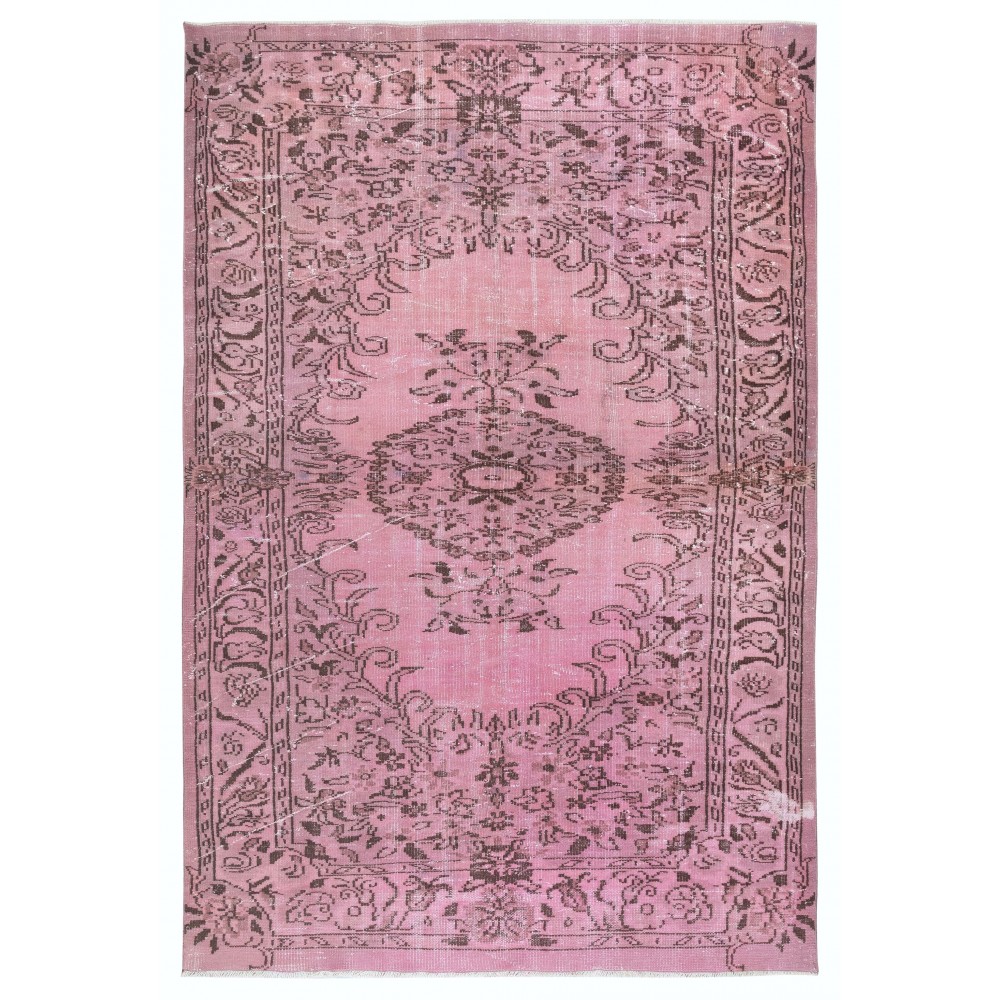Handmade Anti-bacterial Wool Area Rug. Pink Color Hand Knotted Turkish Rug