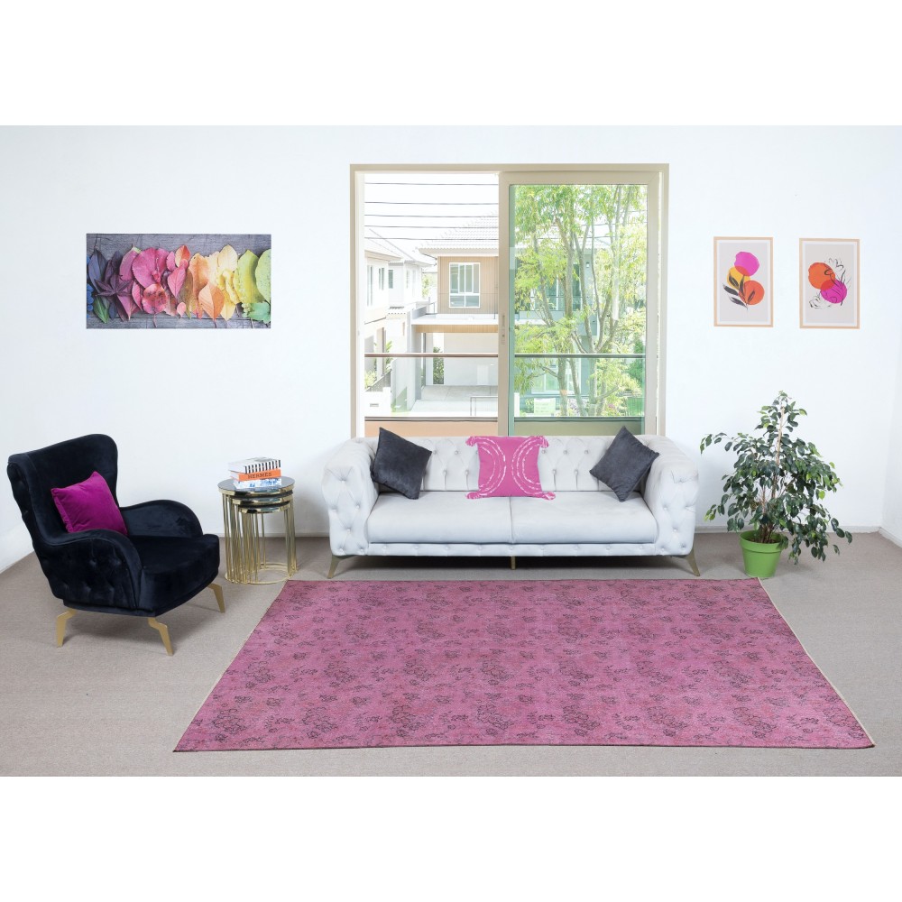 Hand Knotted Turkish Wool Area Rug in Pink. Floral Patterned Rug. Gift for Girls