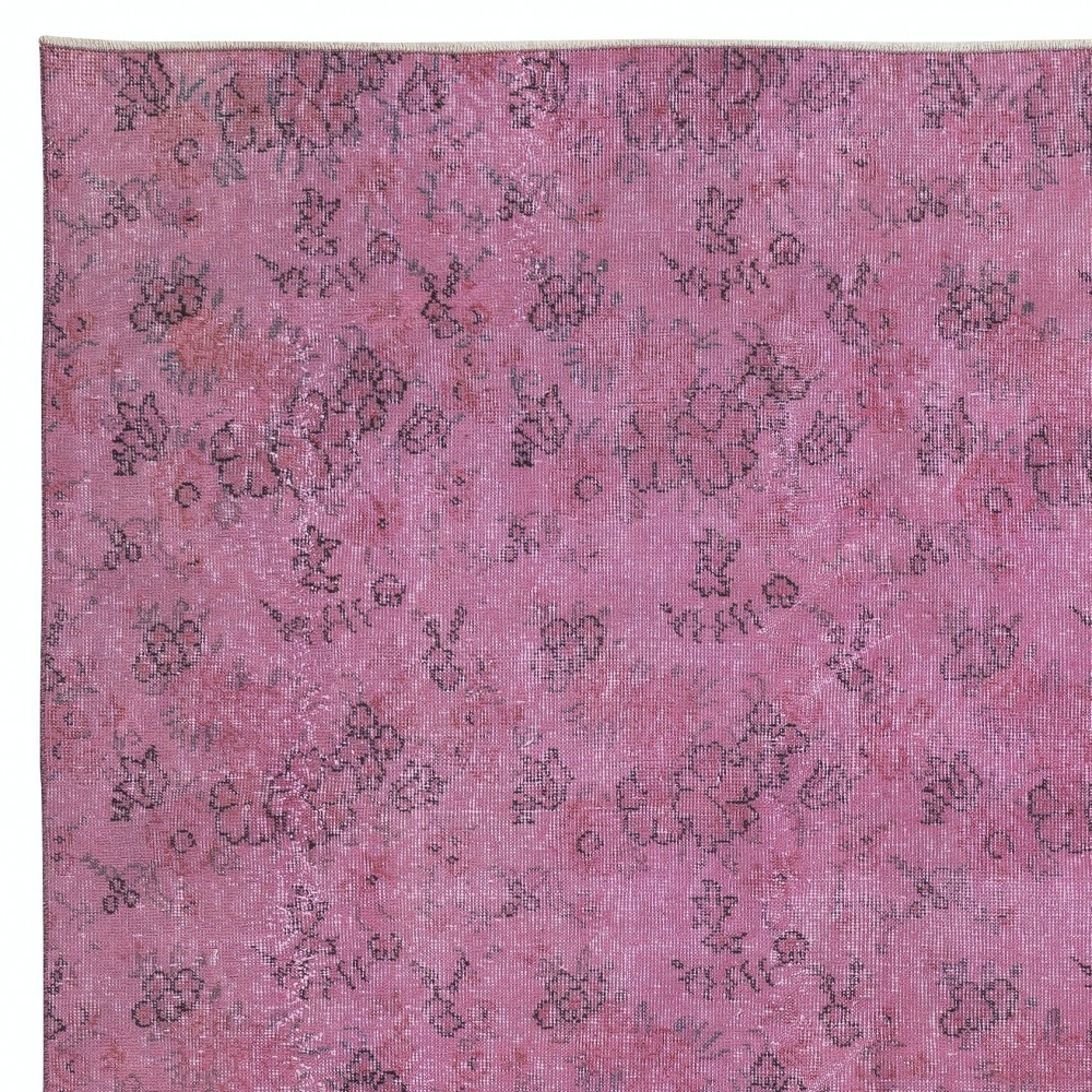 Hand Knotted Turkish Wool Area Rug in Pink. Floral Patterned Rug. Gift for Girls