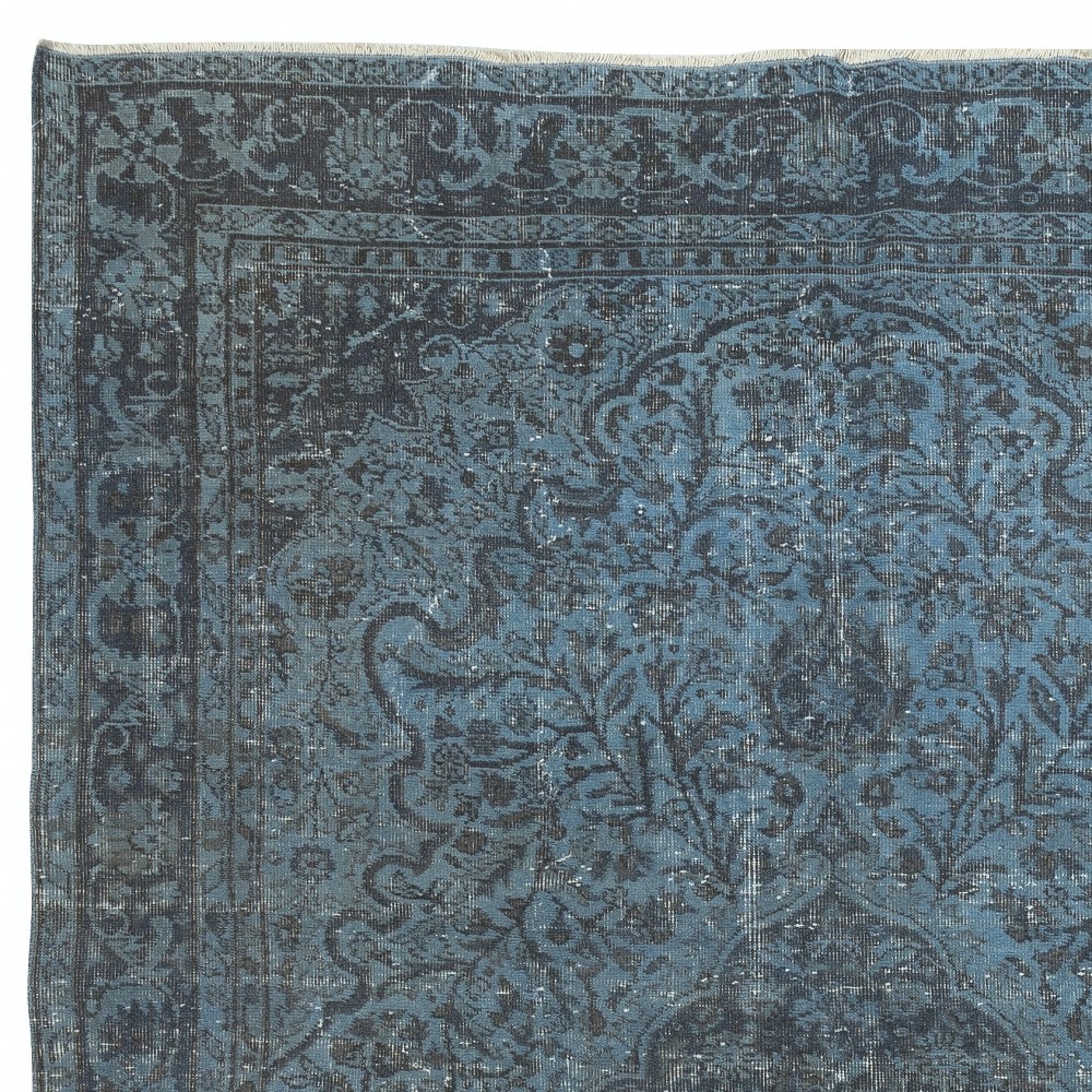Modern Handmade Blue Color Turkish Wool Area Rug with Medallion Design