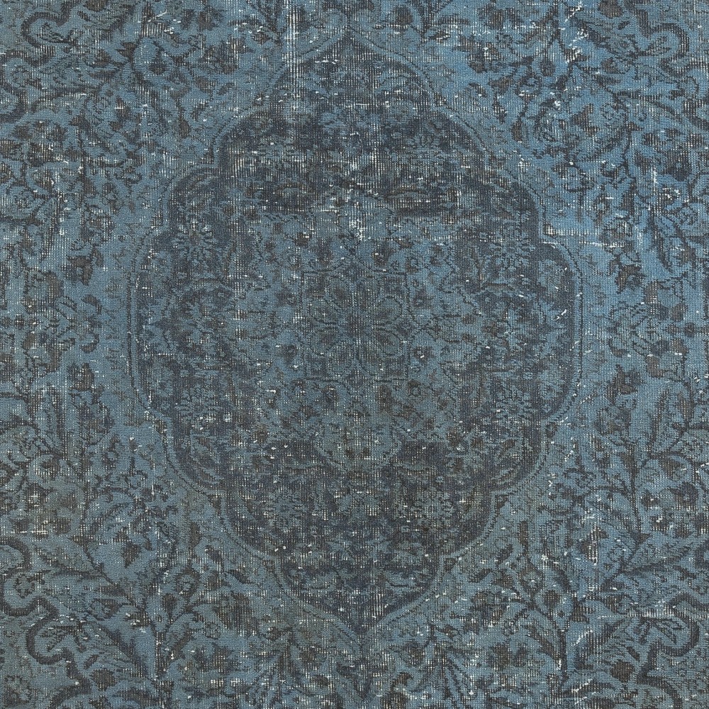 Modern Handmade Blue Color Turkish Wool Area Rug with Medallion Design