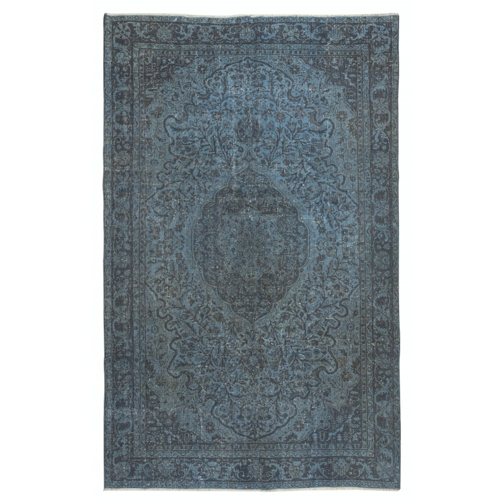 Modern Handmade Blue Color Turkish Wool Area Rug with Medallion Design