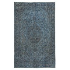 Modern Handmade Blue Color Turkish Wool Area Rug with Medallion Design