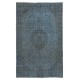 Modern Handmade Blue Color Turkish Wool Area Rug with Medallion Design