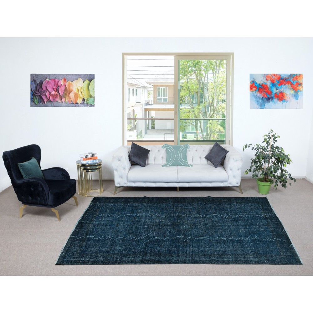 Contemporary Handmade Turkish Wool Area Rug in Navy Blue
