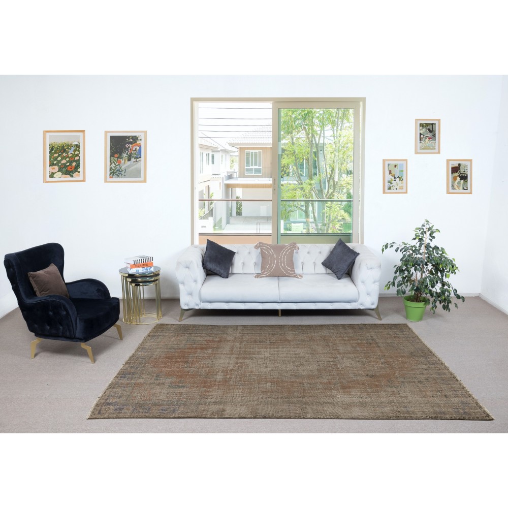 Shabby Chic Style Modern Area Rug in Brown. Hand-Knotted in Turkey