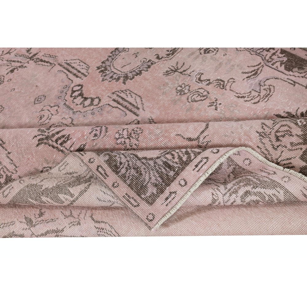 Vintage Handmade Turkish Wool Area Rug redyed in Pink Color for modern interiors
