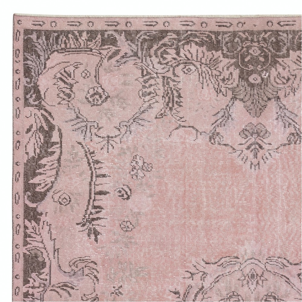 Vintage Handmade Turkish Wool Area Rug redyed in Pink Color for modern interiors