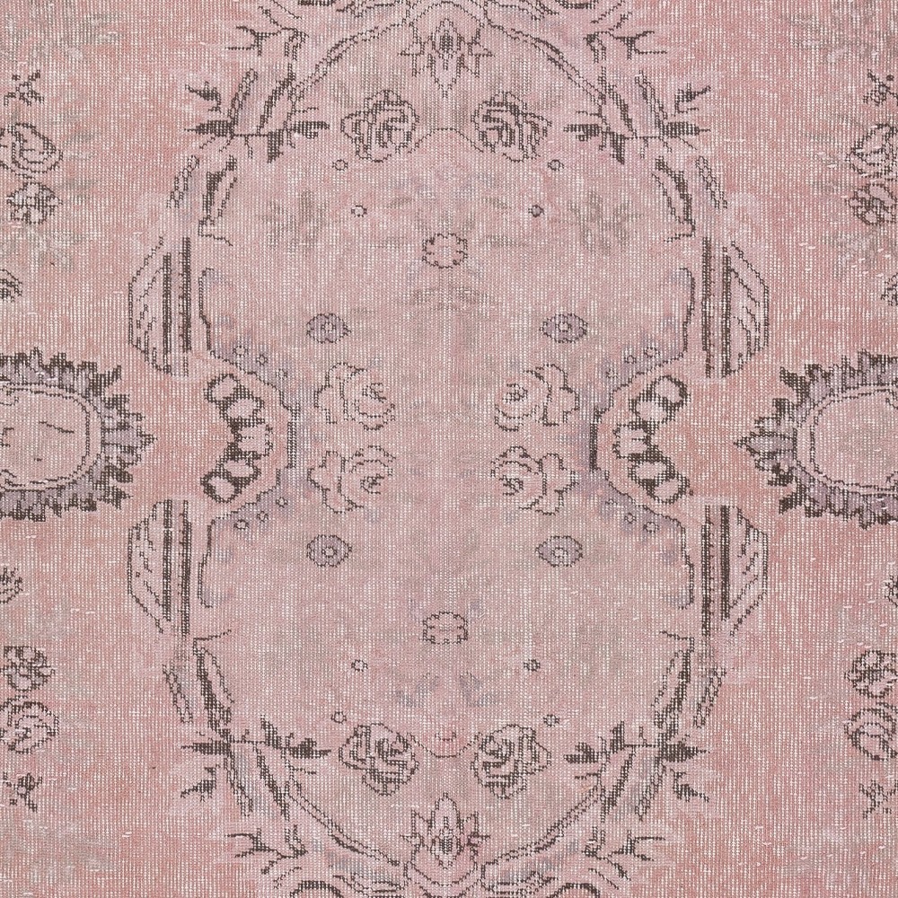 Vintage Handmade Turkish Wool Area Rug redyed in Pink Color for modern interiors