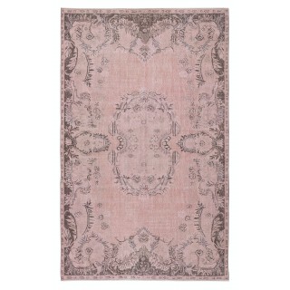 Vintage Handmade Turkish Wool Area Rug redyed in Pink Color for modern interiors