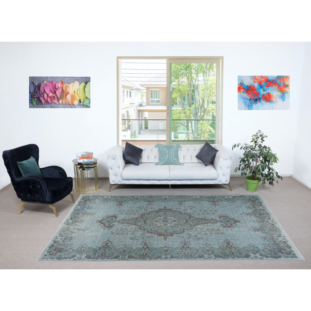 Medallion Design Modern Area Rug in Light Blue, Hand-woven and Hand-knotted in Turkey
