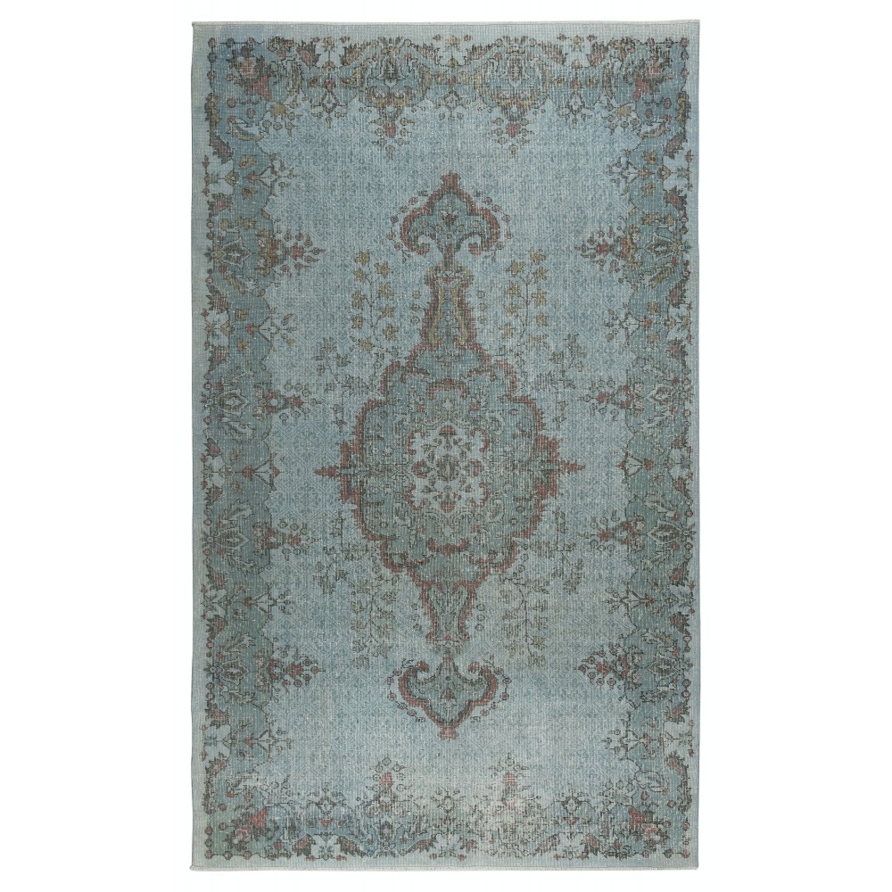 Medallion Design Modern Area Rug in Light Blue, Hand-woven and Hand-knotted in Turkey