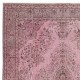 Vintage Handmade Turkish Wool Area Rug redyed in Pink Color for contemporary interiors