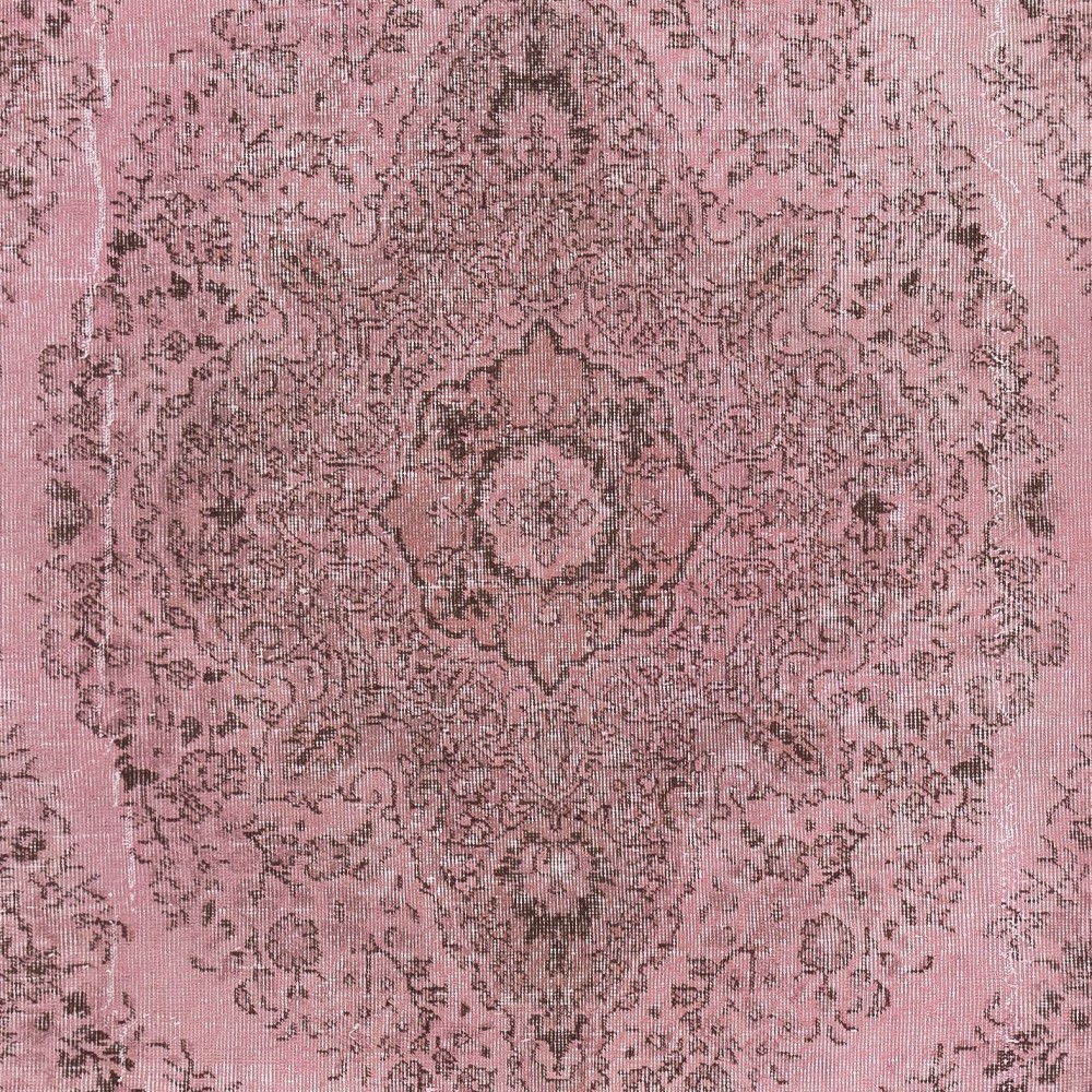 Vintage Handmade Turkish Wool Area Rug redyed in Pink Color for contemporary interiors