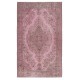Vintage Handmade Turkish Wool Area Rug redyed in Pink Color for contemporary interiors