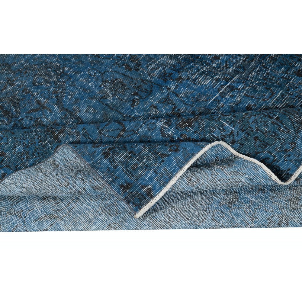 Contemporary Handmade Turkish Area Rug in Dark Blue Color