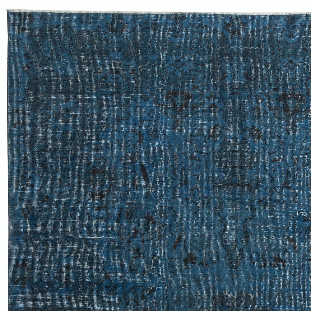 Contemporary Handmade Turkish Area Rug in Dark Blue Color