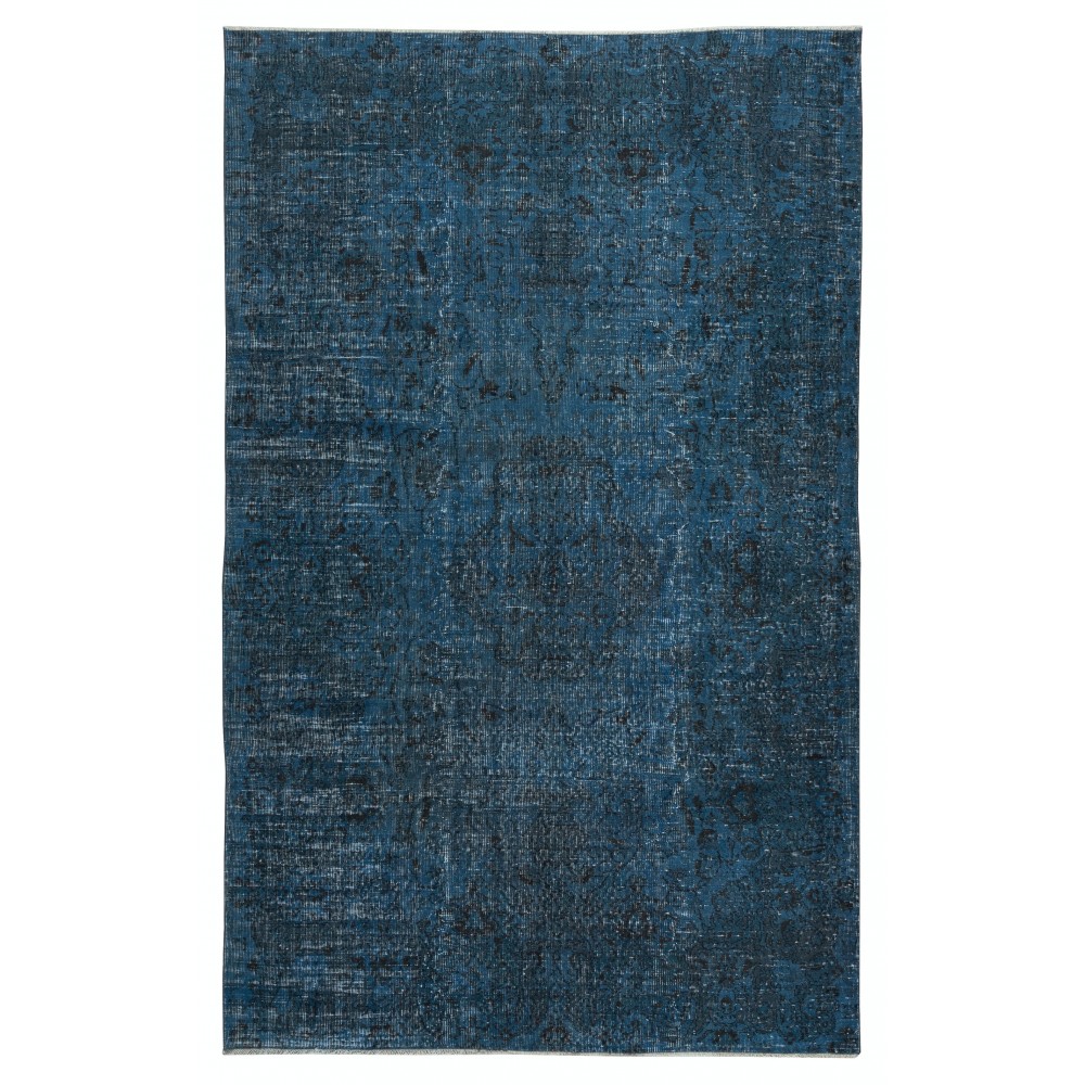 Contemporary Handmade Turkish Area Rug in Dark Blue Color
