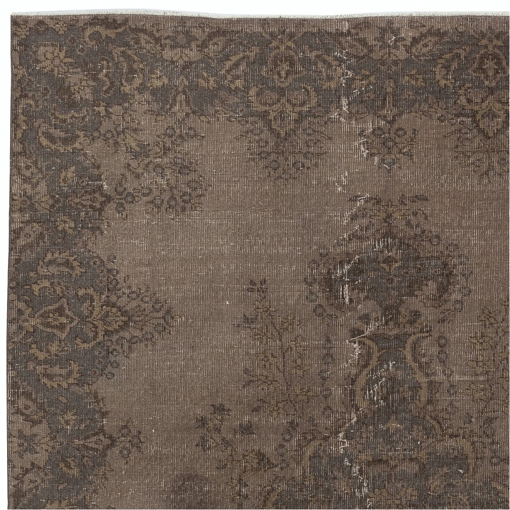 Hand Knotted Turkish Wool Area Rug in Brown. Modern Living Room Rug with Medallion Design. Home Gift Rug