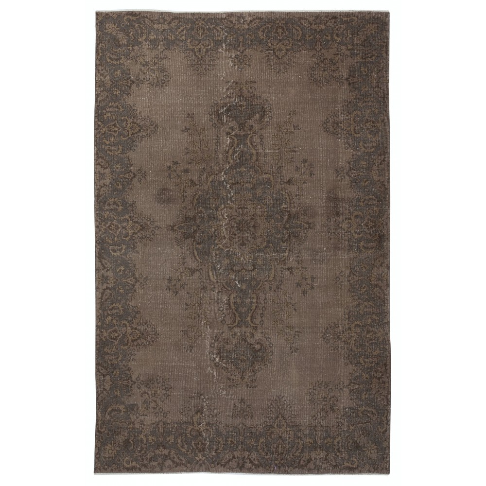Hand Knotted Turkish Wool Area Rug in Brown. Modern Living Room Rug with Medallion Design. Home Gift Rug