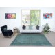 Chinese Art Deco Design Area Rug in Teal Blue, Hand-woven and Hand-knotted in Turkey