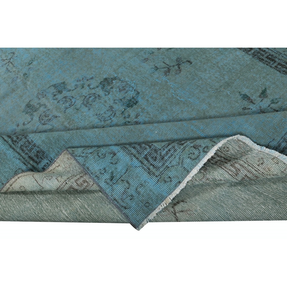 Chinese Art Deco Design Area Rug in Teal Blue, Hand-woven and Hand-knotted in Turkey