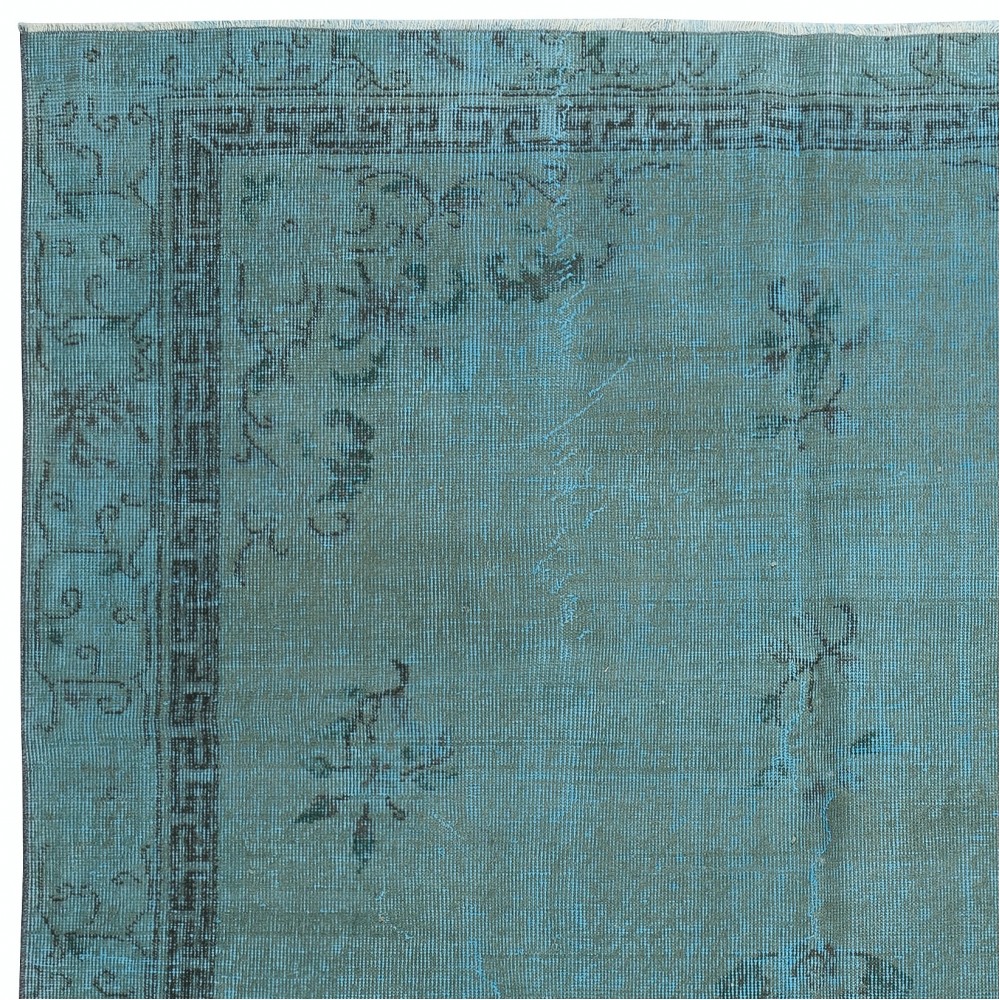 Chinese Art Deco Design Area Rug in Teal Blue, Hand-woven and Hand-knotted in Turkey