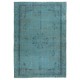 Chinese Art Deco Design Area Rug in Teal Blue, Hand-woven and Hand-knotted in Turkey