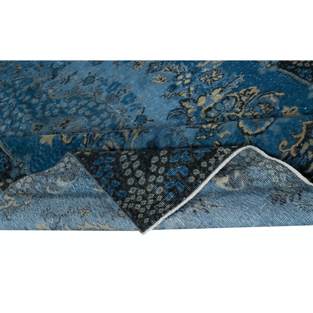 Contemporary Medallion Design Area Rug in Blue, Hand-woven and Hand-knotted in Turkey