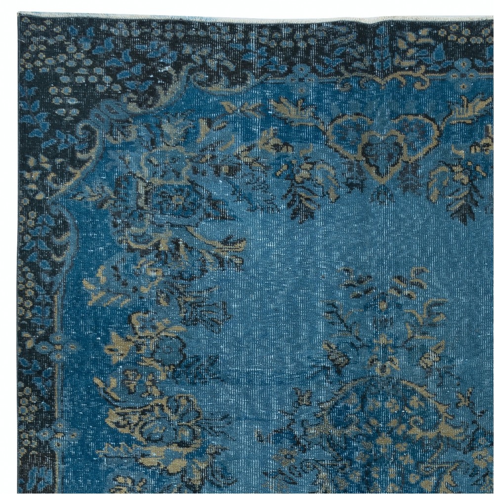 Contemporary Medallion Design Area Rug in Blue, Hand-woven and Hand-knotted in Turkey