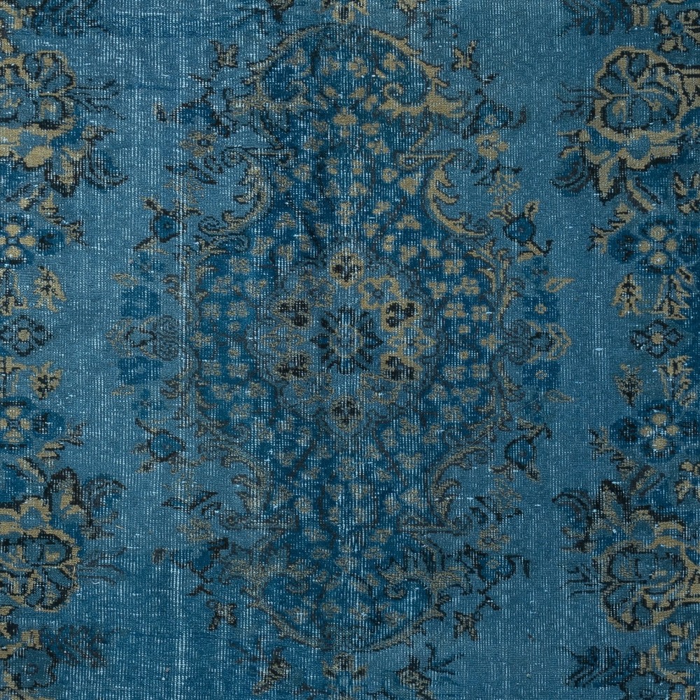 Contemporary Medallion Design Area Rug in Blue, Hand-woven and Hand-knotted in Turkey