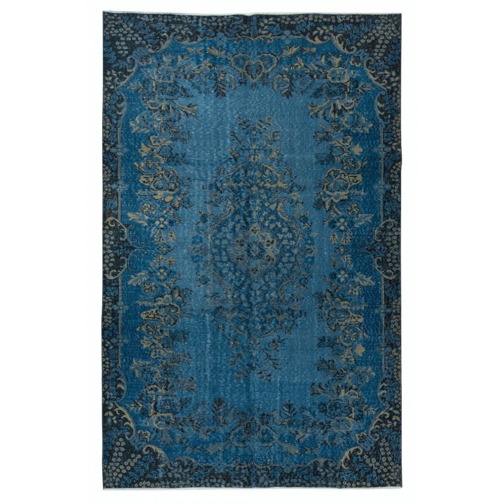 Contemporary Medallion Design Area Rug in Blue, Hand-woven and Hand-knotted in Turkey