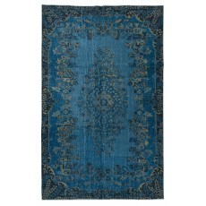 Contemporary Medallion Design Area Rug in Blue, Hand-woven and Hand-knotted in Turkey