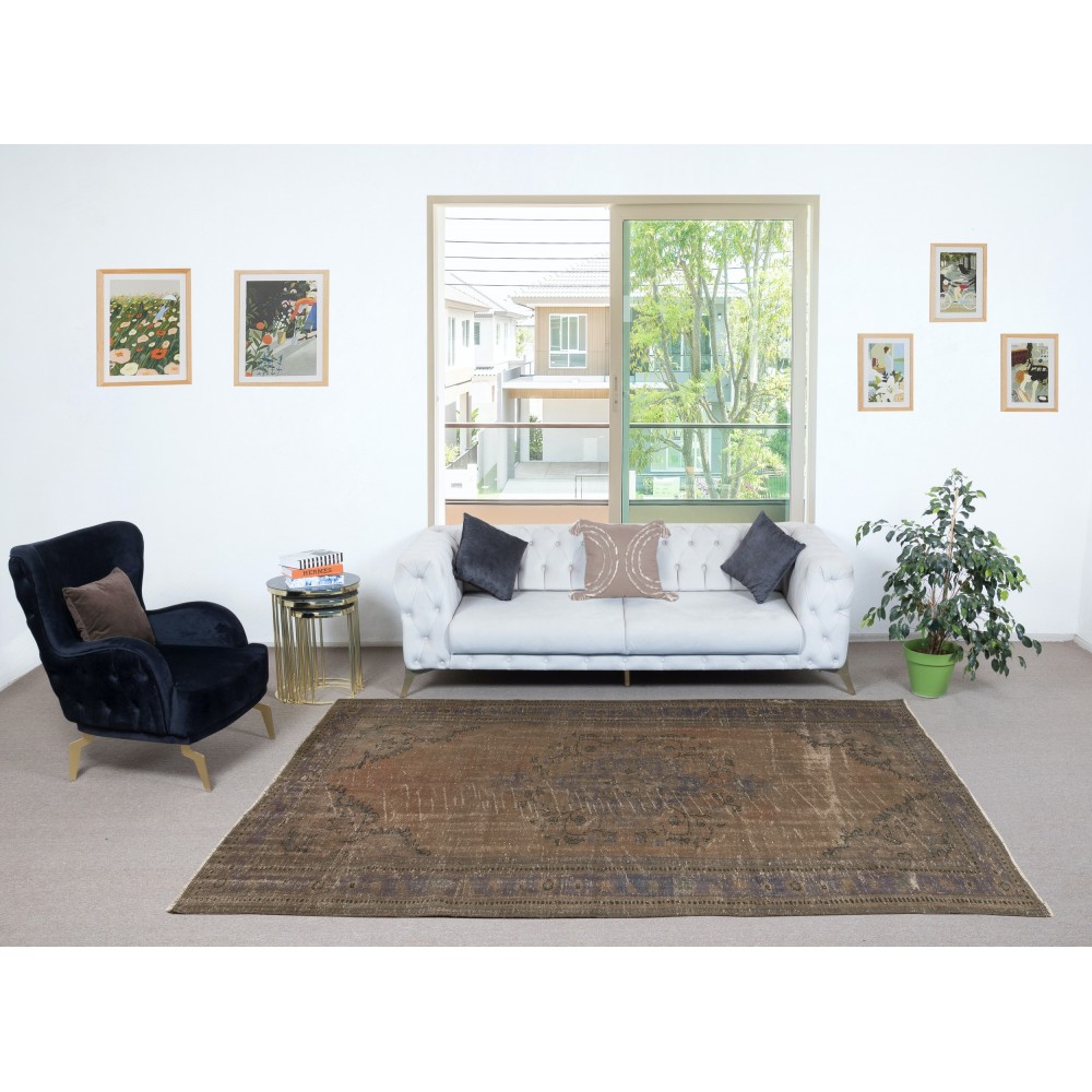 Contemporary Hand-knotted Area Rug. Brown Color Turkish Floor Covering