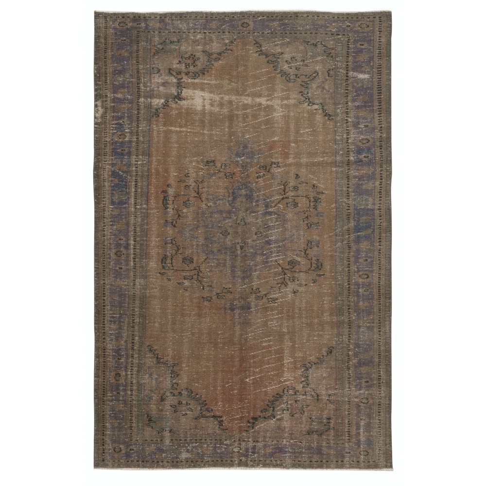 Contemporary Hand-knotted Area Rug. Brown Color Turkish Floor Covering