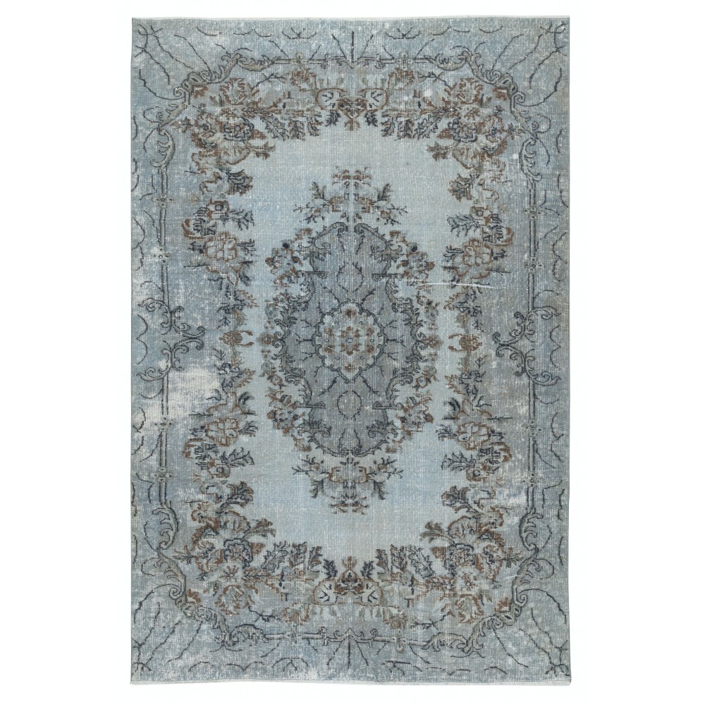 Soft Blue Color Area Rug with Medallion Design. Handmade in Turkey. Modern Living Room Carpet