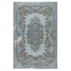 Soft Blue Color Area Rug with Medallion Design. Handmade in Turkey. Modern Living Room Carpet
