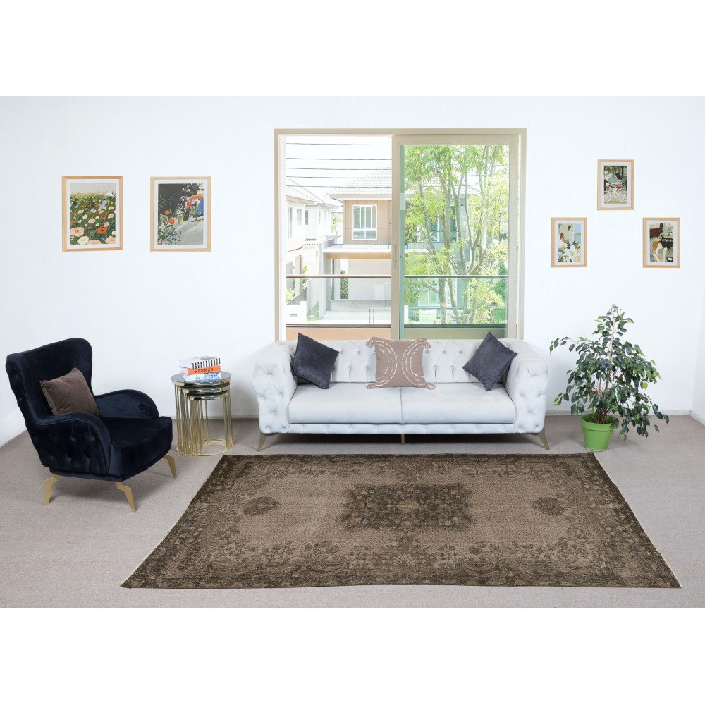 Hand Knotted Turkish Wool Area Rug in Brown. Modern Living Room Rug. Home Gift Rug