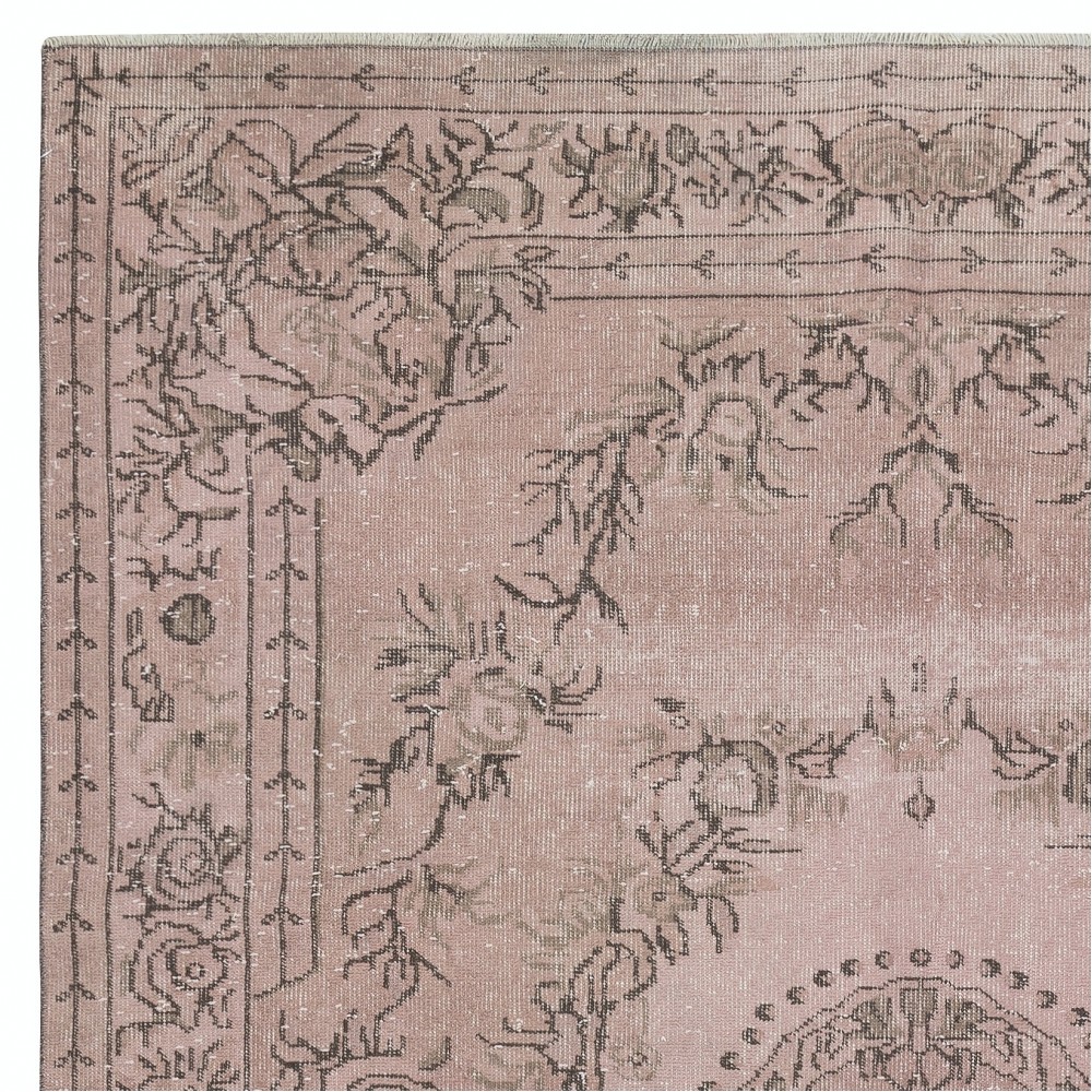 Soft Pink Color Anti-bacterial Wool Area Rug. Hand Knotted Turkish Rug