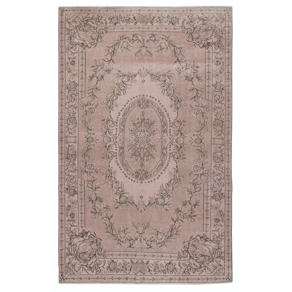 Soft Pink Color Anti-bacterial Wool Area Rug. Hand Knotted Turkish Rug