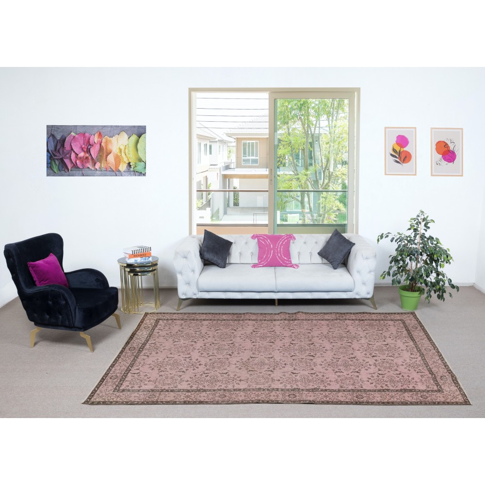 Handmade Flower Design Wool Area Rug. Modern Home Decor Pink Color Rug